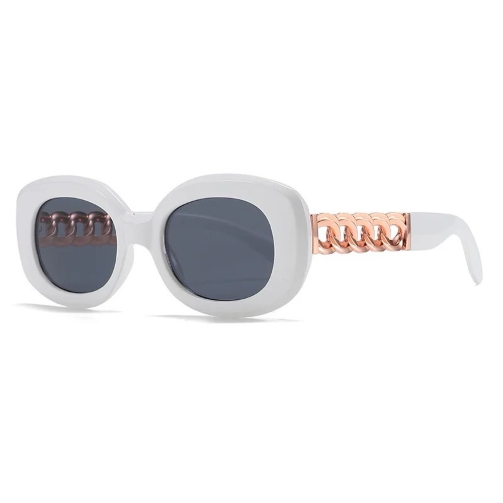 Chic White Sunglasses with Gold Accents